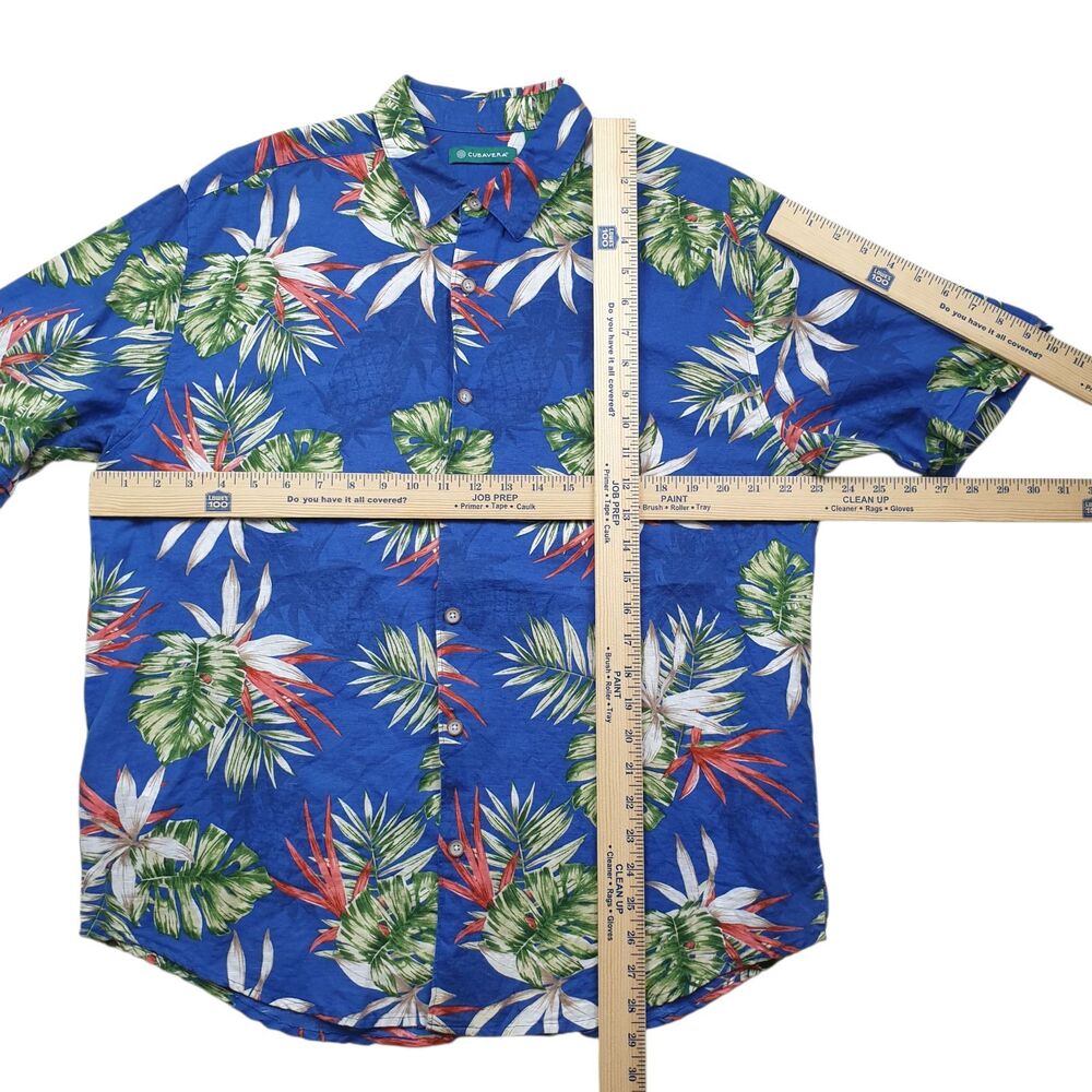 Cubavera Hawaiian Linen Shirt Mens Large Blue Tropical Floral Short Sleeve - Picture 6 of 8